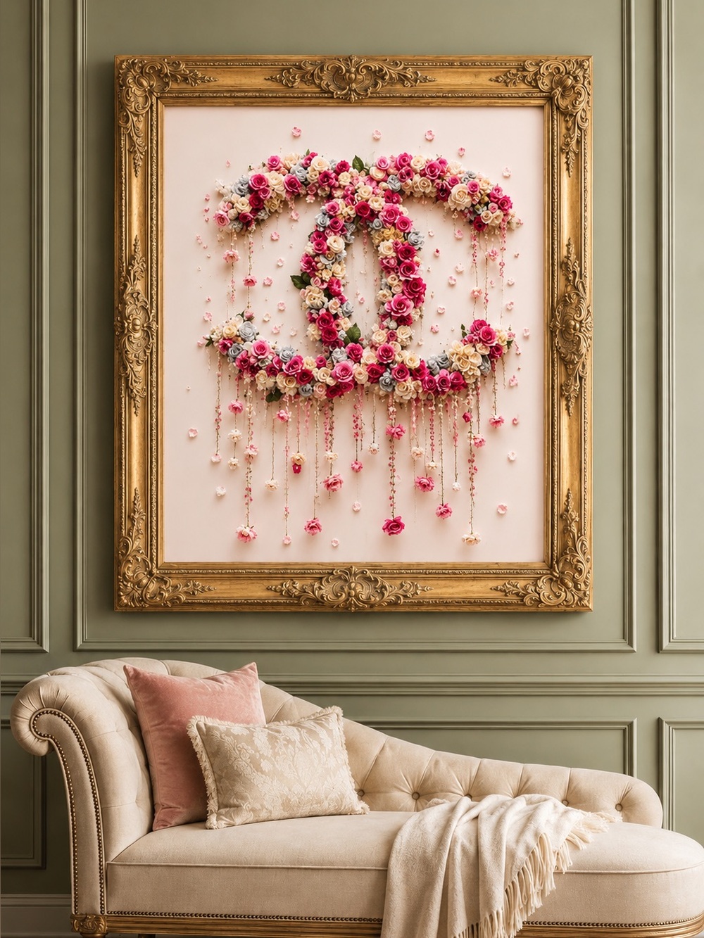 Chanel Inspired Pink Coquette Floral CC Wall Art Print 8x10